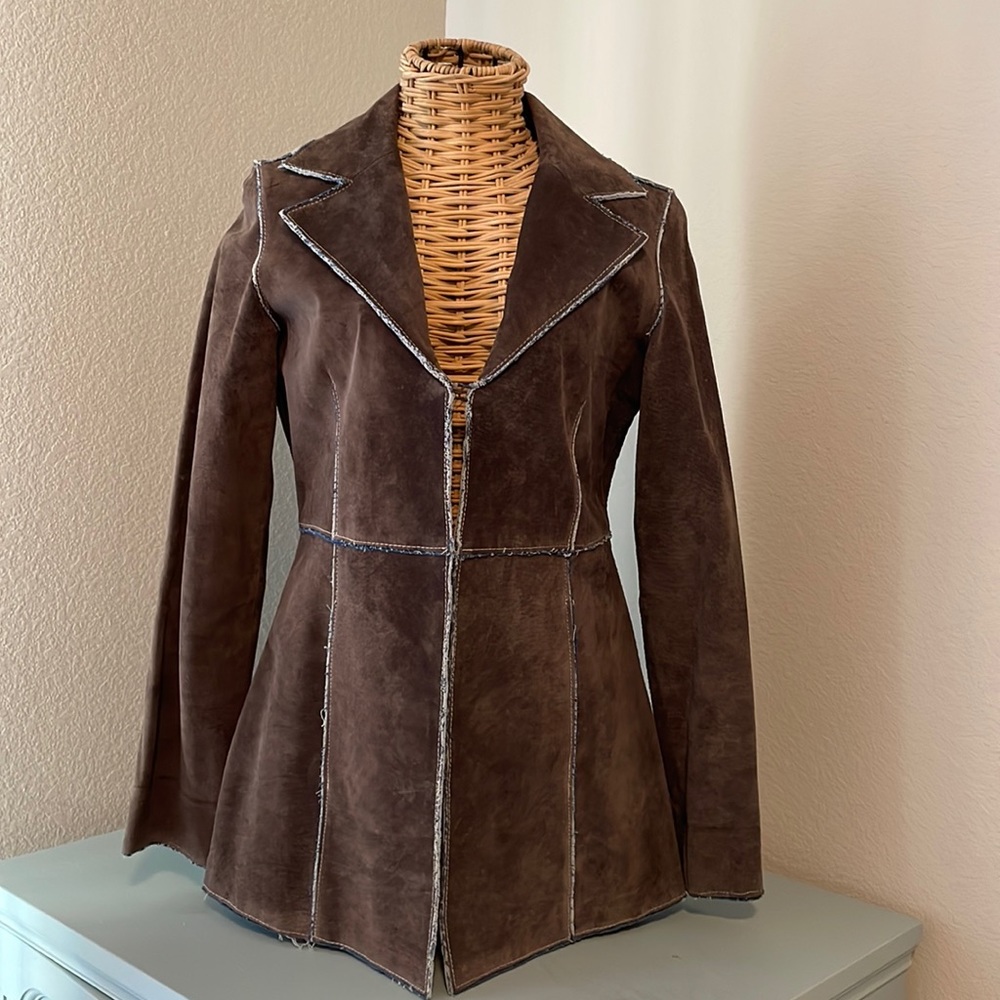 Vintage Chocolate Suede and Denim Coat, Sz. 4